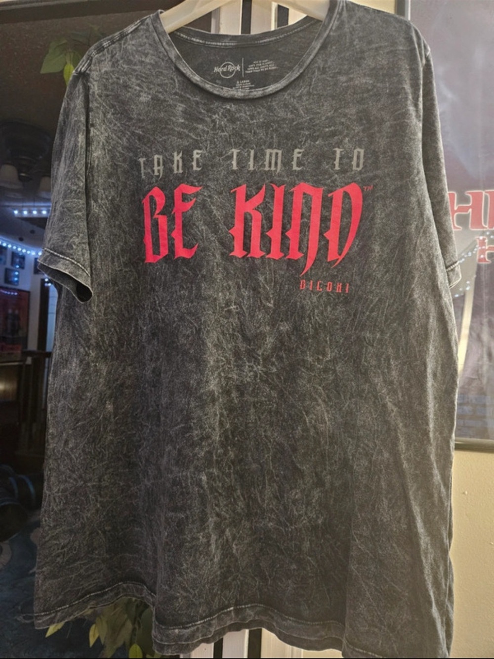 Hard Rock Cafe Washed Black Kids' Tee with Red 'Be Kind' Graphic